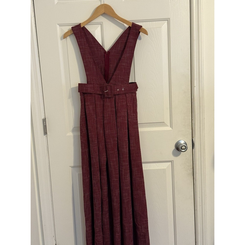 Kasirga Burgundy plaid Belted Jumper overall midi dress Women's Size S 6 fall